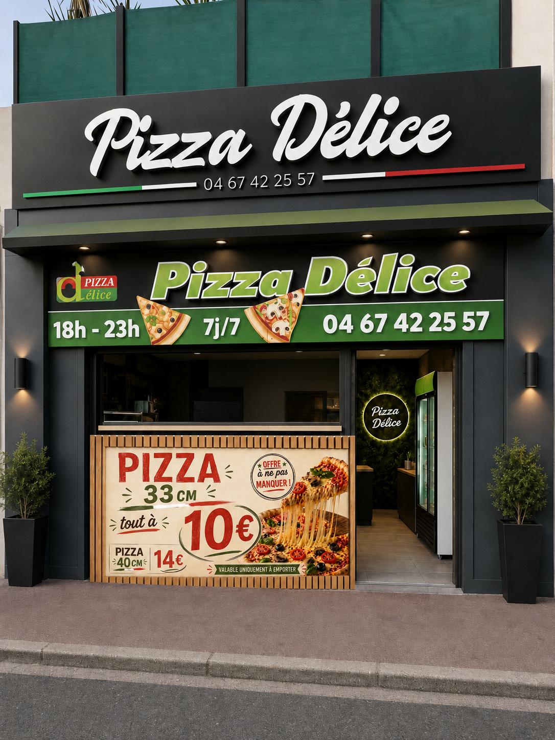 Façade de Pizza Délice, pizzeria au 77 Avenue de Palavas à Montpellier